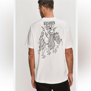 AllSaints Joyride Dragon Men’s Graphic Tee S White Black T-Shirt Short Sleeves